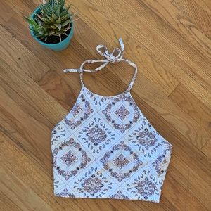 Forever21 White Paisley Halter Crop Top